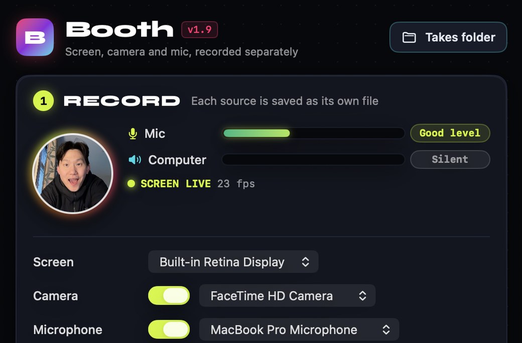 The Booth app interface