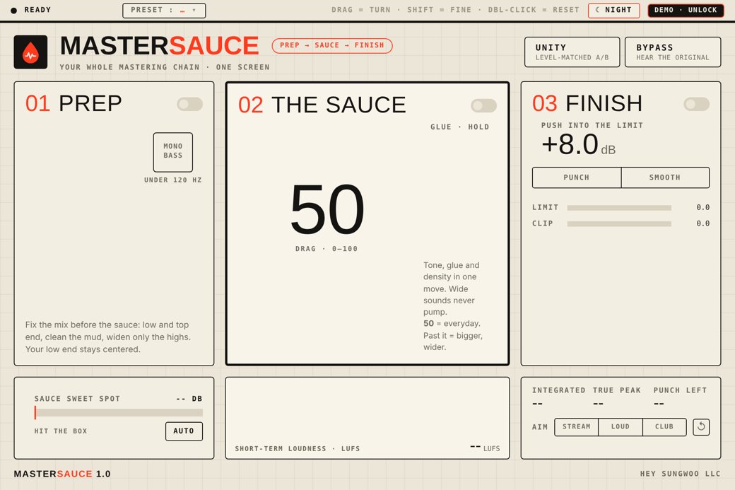 The Master Sauce plugin interface