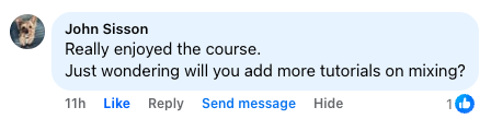 Comment from John Sisson — 'Really enjoyed the course'